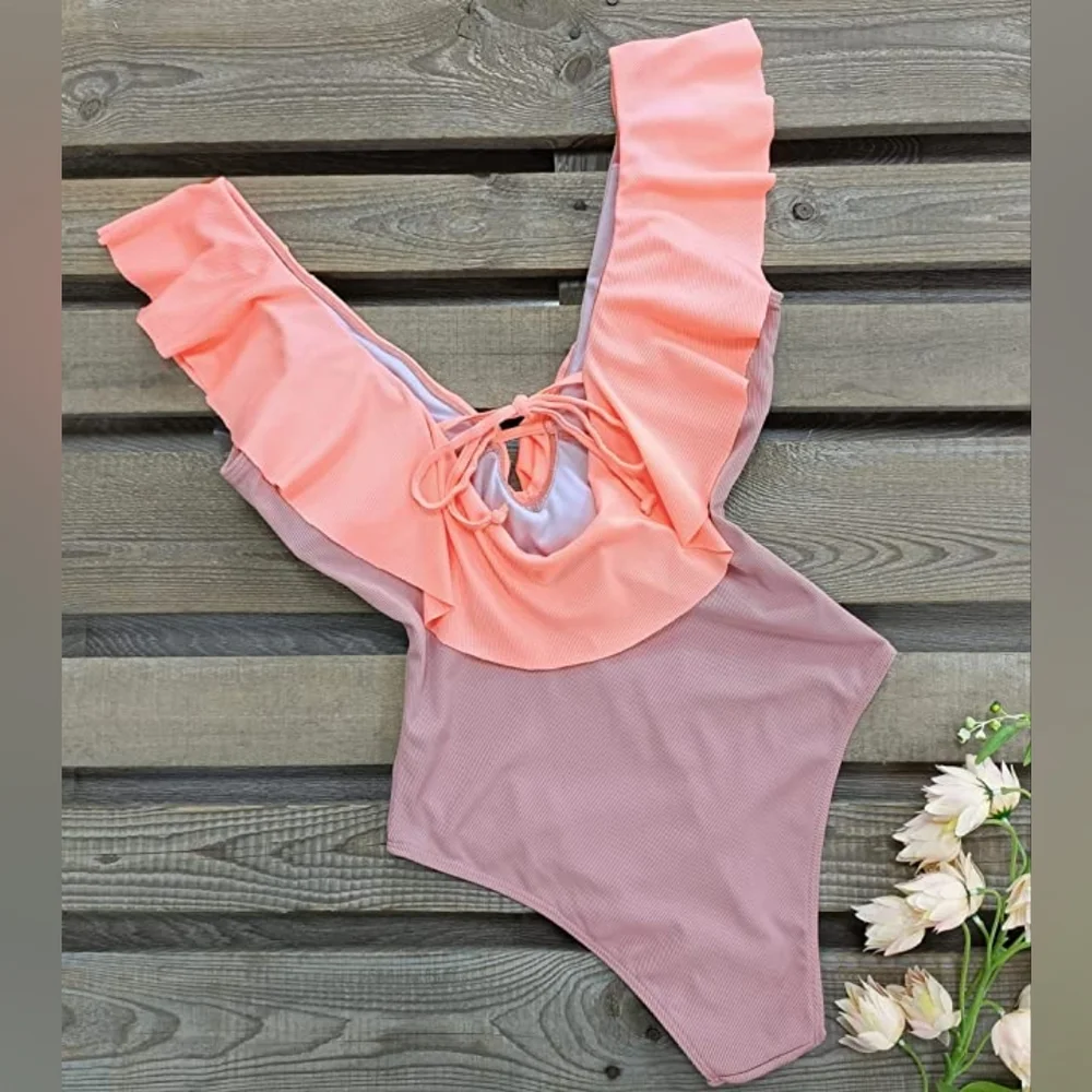 V-Neck Ruffle Bathing Suit - Picture 3 of 4